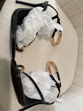 Steve Madden Black Strappy Heeled Sandals with Gold Hardware